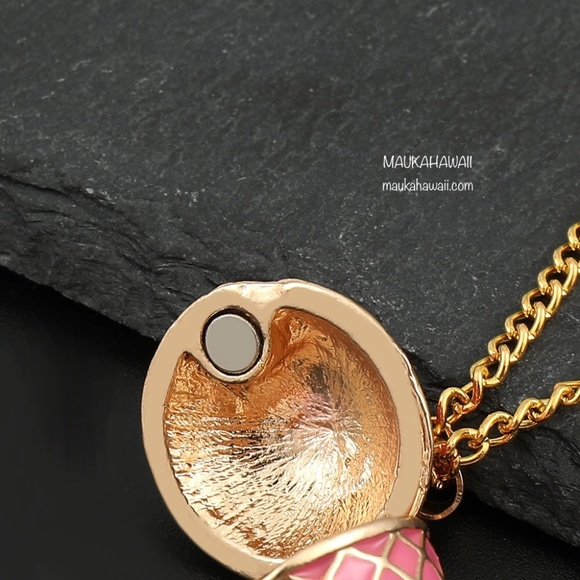 Enamel Pink Teapot Poison Pill Secret Compartment Necklace w 18 in Chain New! - Picture 5 of 14